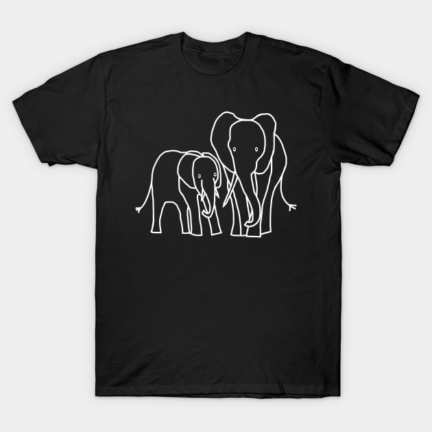 White Line Minimal Design Little Elephant and Big Elephant T-Shirt by ellenhenryart